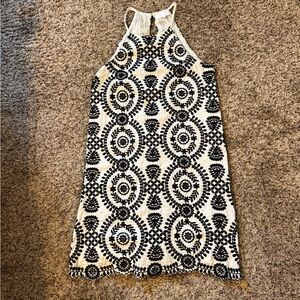 Entro Black and Cream Geometric Halter Dress